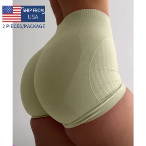 2Pcs Shorts Women Soft Workout Tights